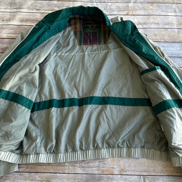 Members Only Men's Vintage Jacket XL Beige Windbreaker Tan with Green Trim Zip - Picture 8 of 15